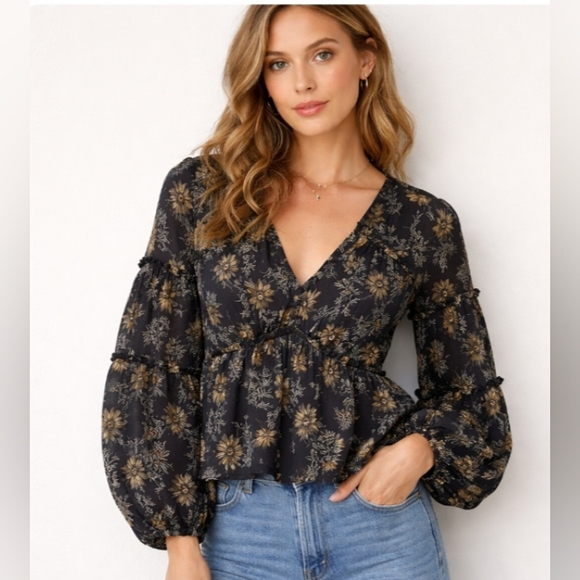 cinq a sept Tops - CINQ A SEPT Simmons Botanical Peplum Boho Contoured Blouse | S